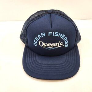 Vintage Ocean's Fisheries Trucker Hat Tuna Fish Blue Adjustable Snapback Cap